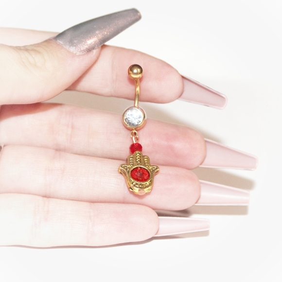Crystal Hamsa Hand Belly Ring - Picture 15 of 16